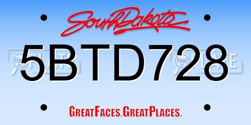 5BTD728 South Dakota License Plate