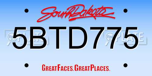 5BTD775 South Dakota License Plate