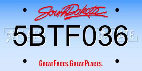 5BTF036 South Dakota License Plate