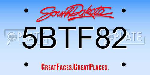 5BTF82 South Dakota License Plate