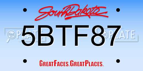 5BTF87 South Dakota License Plate