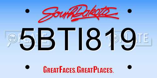 5BTI819 South Dakota License Plate