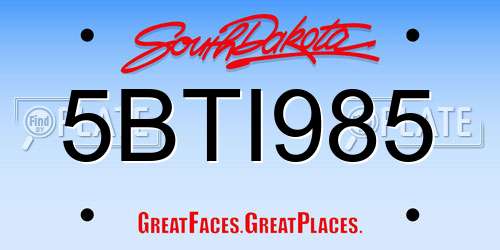 5BTI985 South Dakota License Plate