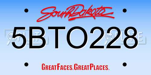 5BTO228 South Dakota License Plate