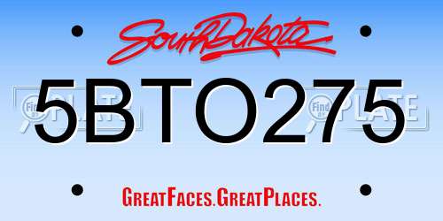 5BTO275 South Dakota License Plate