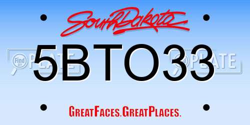 5BTO33 South Dakota License Plate