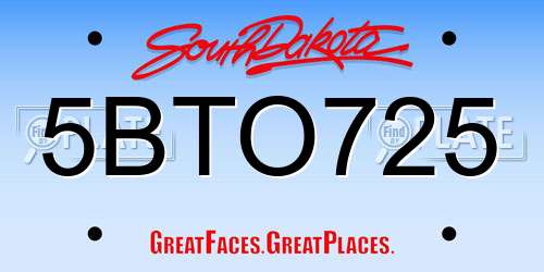 5BTO725 South Dakota License Plate