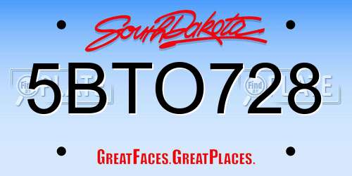 5BTO728 South Dakota License Plate