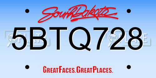 5BTQ728 South Dakota License Plate