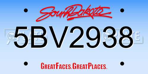 5BV2938 South Dakota License Plate