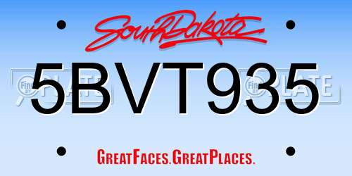 5BVT935 South Dakota License Plate
