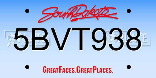 5BVT938 South Dakota License Plate