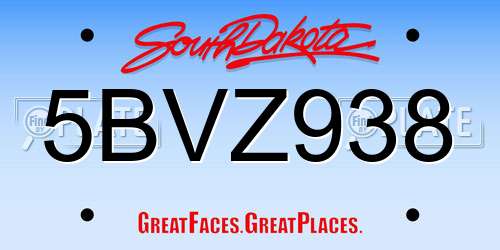 5BVZ938 South Dakota License Plate