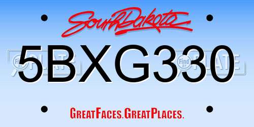 5BXG330 South Dakota License Plate
