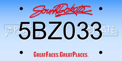 5BZ033 South Dakota License Plate