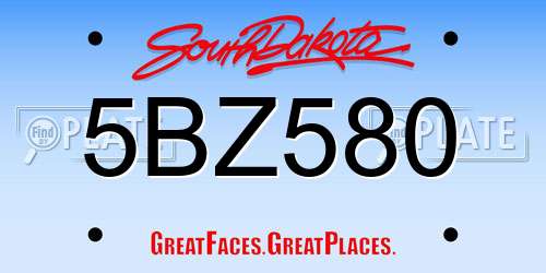5BZ580 South Dakota License Plate