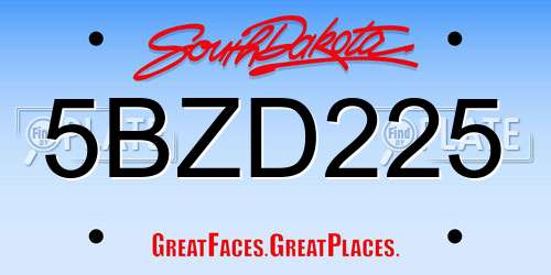 5BZD225 South Dakota License Plate