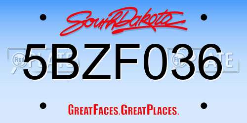 5BZF036 South Dakota License Plate
