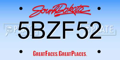 5BZF52 South Dakota License Plate