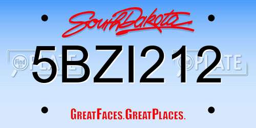 5BZI212 South Dakota License Plate