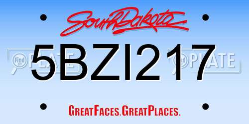 5BZI217 South Dakota License Plate