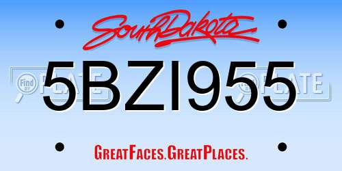 5BZI955 South Dakota License Plate