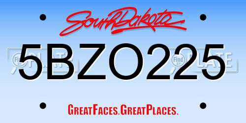 5BZO225 South Dakota License Plate