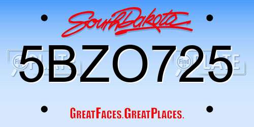 5BZO725 South Dakota License Plate