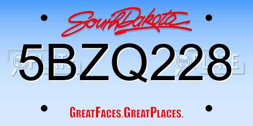 5BZQ228 South Dakota License Plate