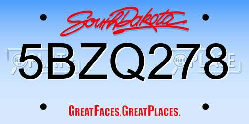 5BZQ278 South Dakota License Plate