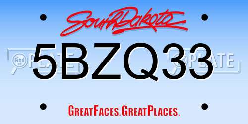 5BZQ33 South Dakota License Plate