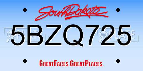 5BZQ725 South Dakota License Plate