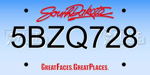 5BZQ728 South Dakota License Plate