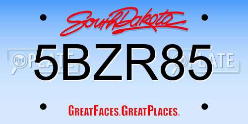 5BZR85 South Dakota License Plate