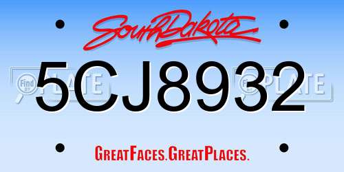 5CJ8932 South Dakota License Plate