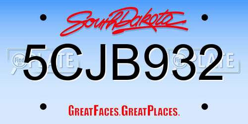 5CJB932 South Dakota License Plate