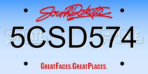 5CSD574 South Dakota License Plate