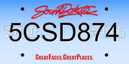 5CSD874 South Dakota License Plate