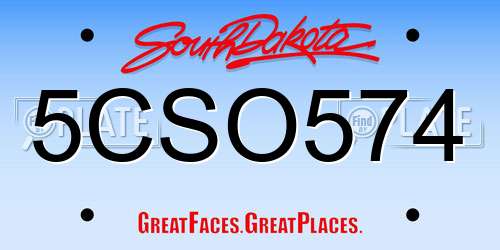 5CSO574 South Dakota License Plate