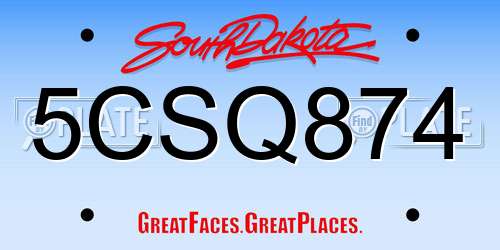 5CSQ874 South Dakota License Plate
