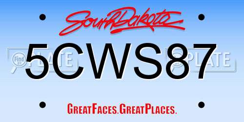 5CWS87 South Dakota License Plate