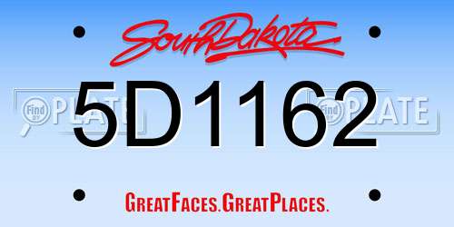5D1162 South Dakota License Plate