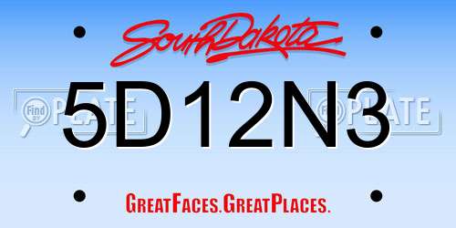 5D12N3 South Dakota License Plate