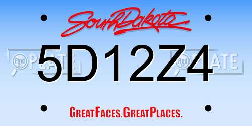 5D12Z4 South Dakota License Plate