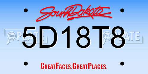 5D18T8 South Dakota License Plate