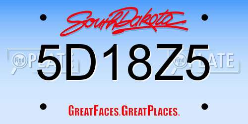 5D18Z5 South Dakota License Plate