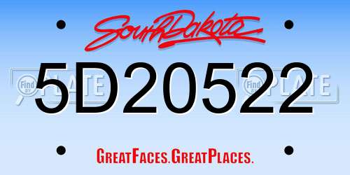 5D20522 South Dakota License Plate