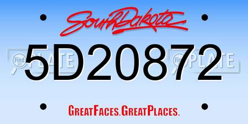 5D20872 South Dakota License Plate
