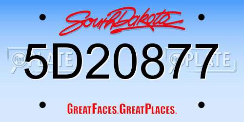 5D20877 South Dakota License Plate
