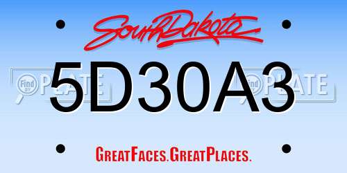 5D30A3 South Dakota License Plate